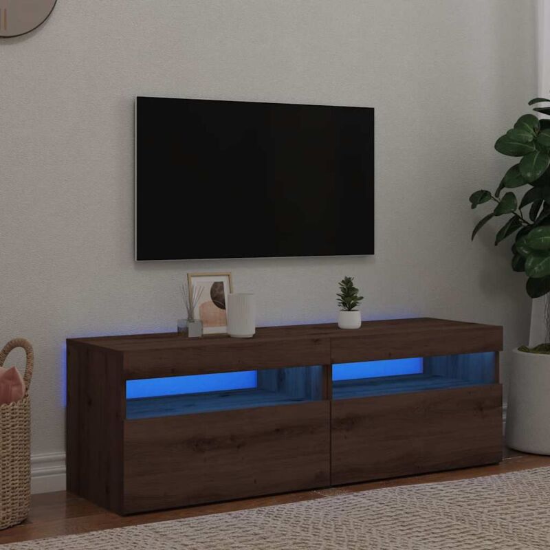 foto del prodotto vidaxl mobili porta tv con led 2 pz artigianale in legno multistrato