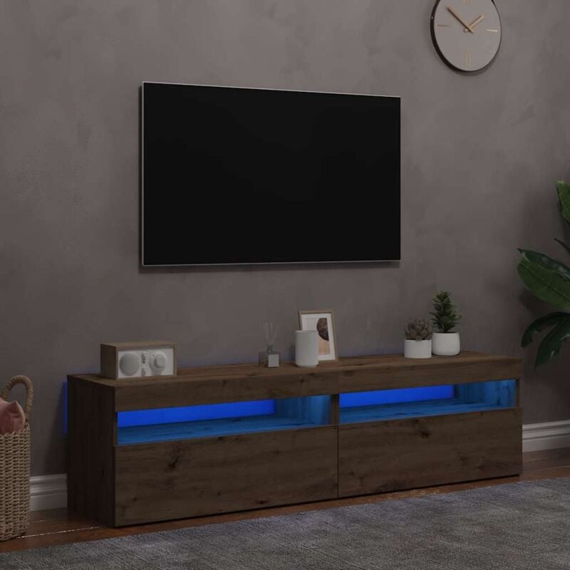 foto del prodotto vidaxl mobili porta tv con led 2 pz artigianale in legno multistrato