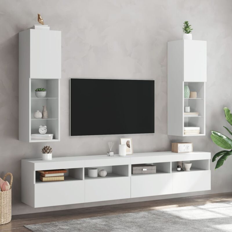 foto del prodotto vidaxl mobili porta tv con luci led 2 pz bianchi 30,5x30x102 cm