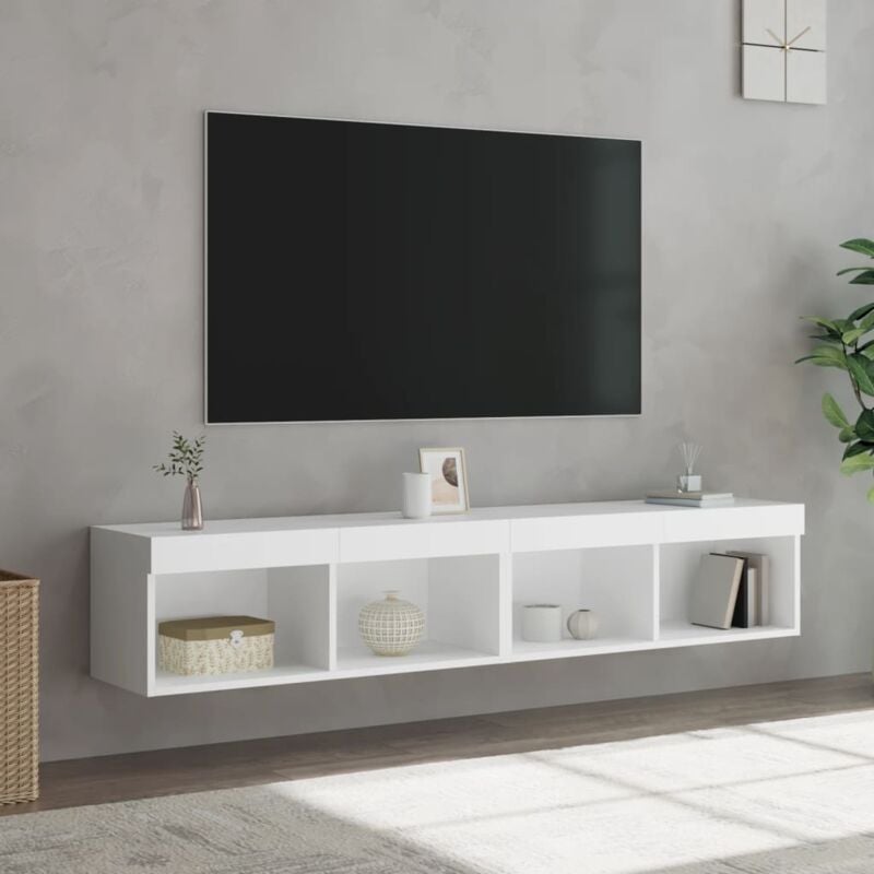 foto del prodotto vidaxl mobili porta tv con luci led 2 pz bianchi 80x30x30 cm