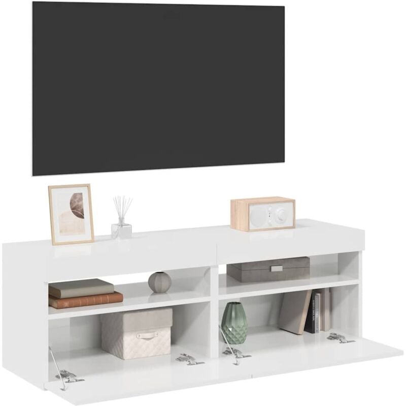 foto del prodotto vidaxl mobili porta tv con luci led 2 pz bianco lucido 60x35x40 cm