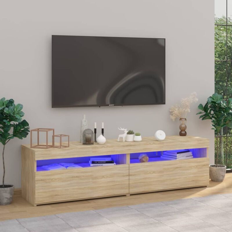 foto del prodotto vidaxl mobili porta tv con luci led 2 pz rovere sonoma 75x35x40 cm