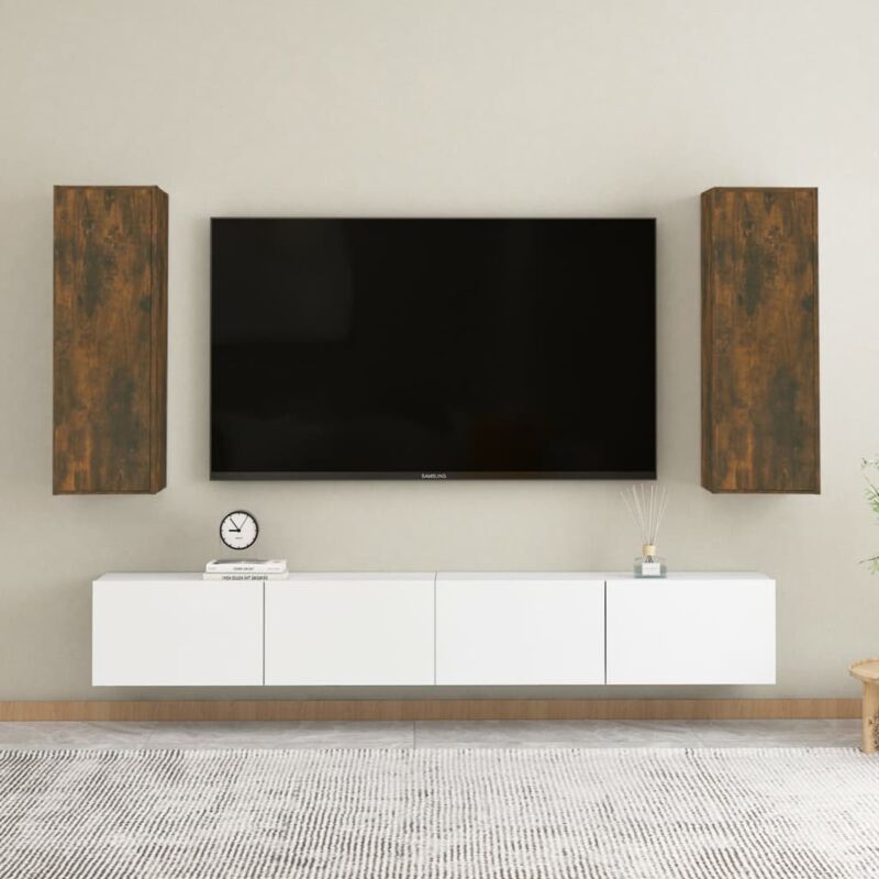 foto del prodotto vidaxl mobili tv 2 pz rovere fumo 30,5x30x90 cm in legno multistrato