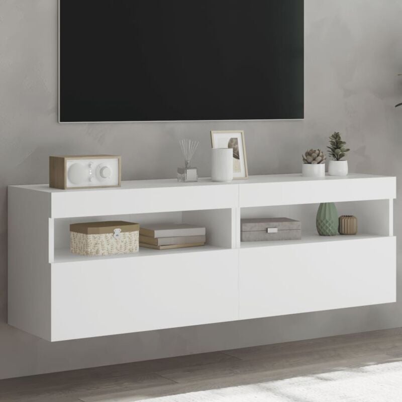 foto del prodotto vidaxl mobili tv a parete con luci led 2pz bianchi 60x30x40 cm