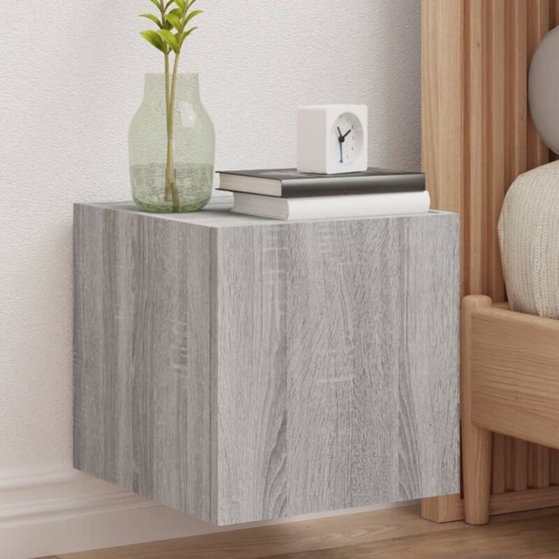 foto del prodotto vidaxl mobili tv a parete con luci led 2pz grigio sonoma 30,5x35x30 cm