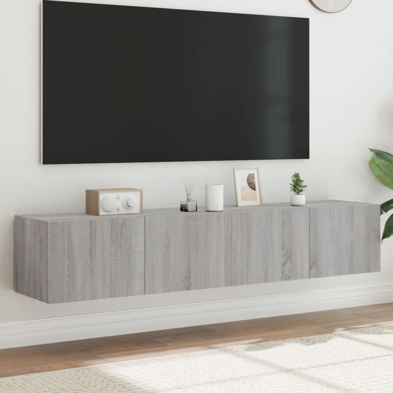foto del prodotto vidaxl mobili tv a parete con luci led 2pz grigio sonoma 80x35x31 cm