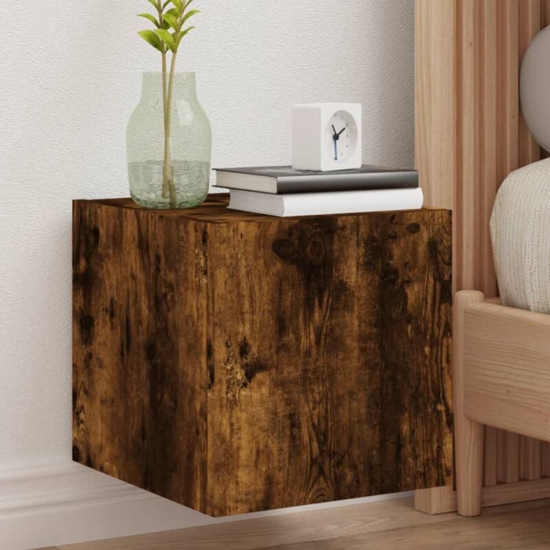 foto del prodotto vidaxl mobili tv a parete con luci led 2pz rovere fumo 30,5x35x30 cm
