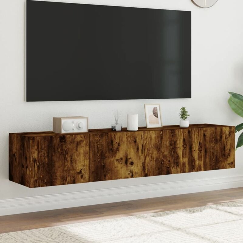 foto del prodotto vidaxl mobili tv a parete con luci led 2pz rovere fumo 80x35x31 cm