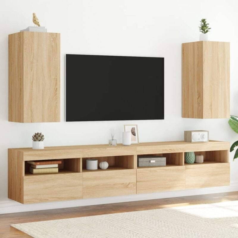 foto del prodotto vidaxl mobili tv a parete con luci led 2pz rovere sonoma 30,5x35x70 cm
