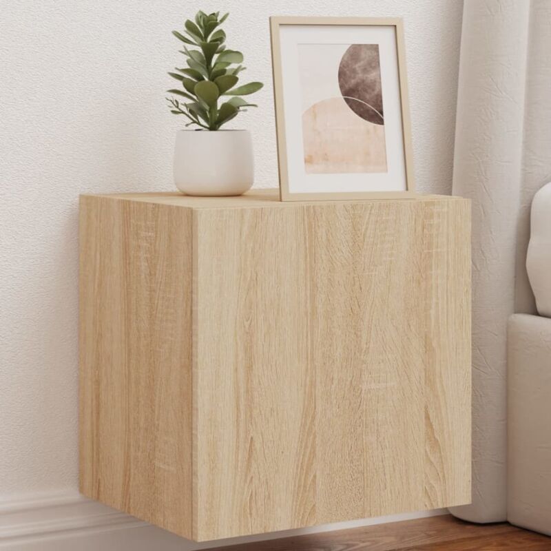 foto del prodotto vidaxl mobili tv a parete con luci led 2pz rovere sonoma 40,5x35x40 cm