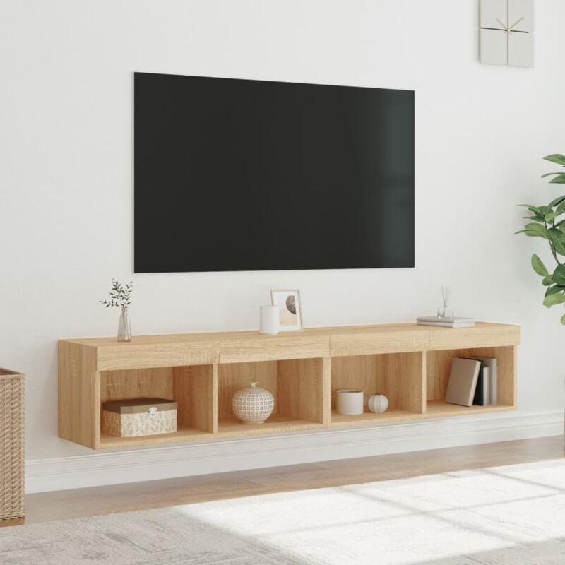 foto del prodotto vidaxl mobili tv con luci led 2pz rovere sonoma 80x30x30 cm