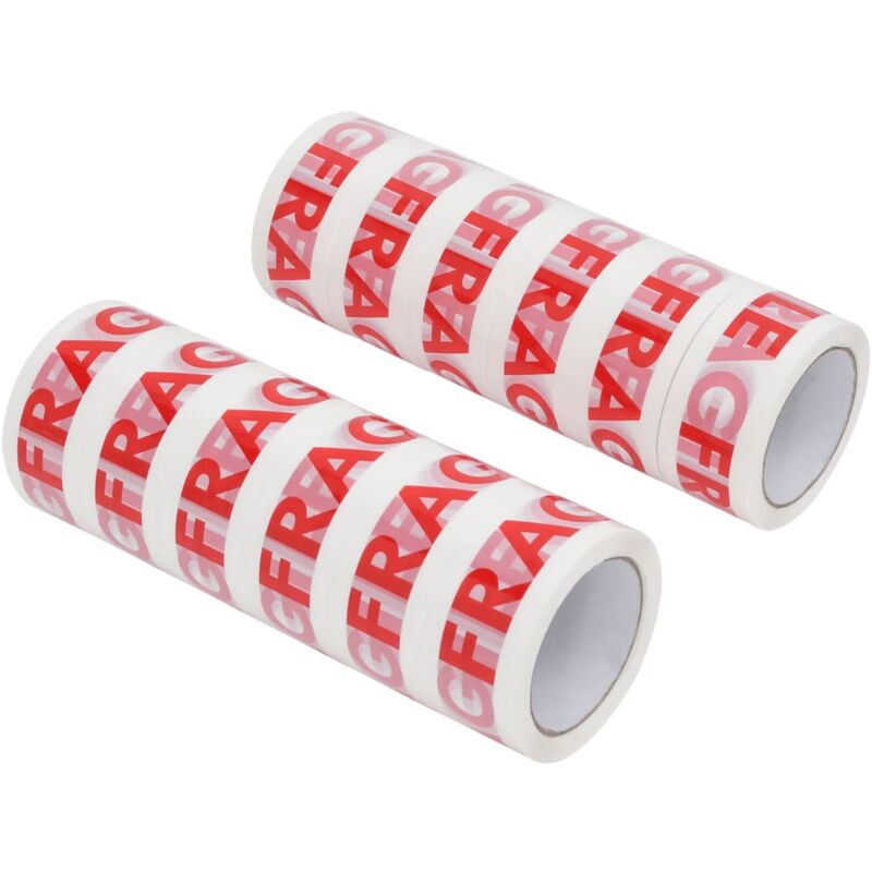foto del prodotto vidaxl nastro da imballaggio 12pz stampa fragile bianco 48 mm x 66 m