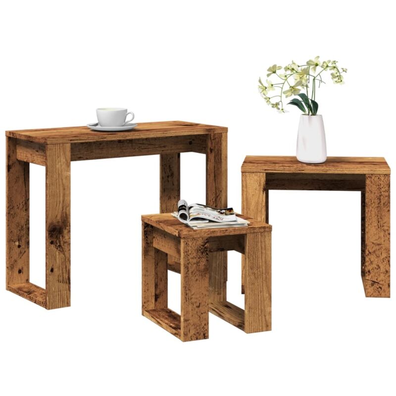 foto del prodotto vidaxl nido di tavoli 3 pz legno antico in legno multistrato