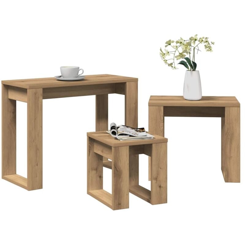 foto del prodotto vidaxl nido di tavoli 3 pz rovere artigianale in legno multistrato
