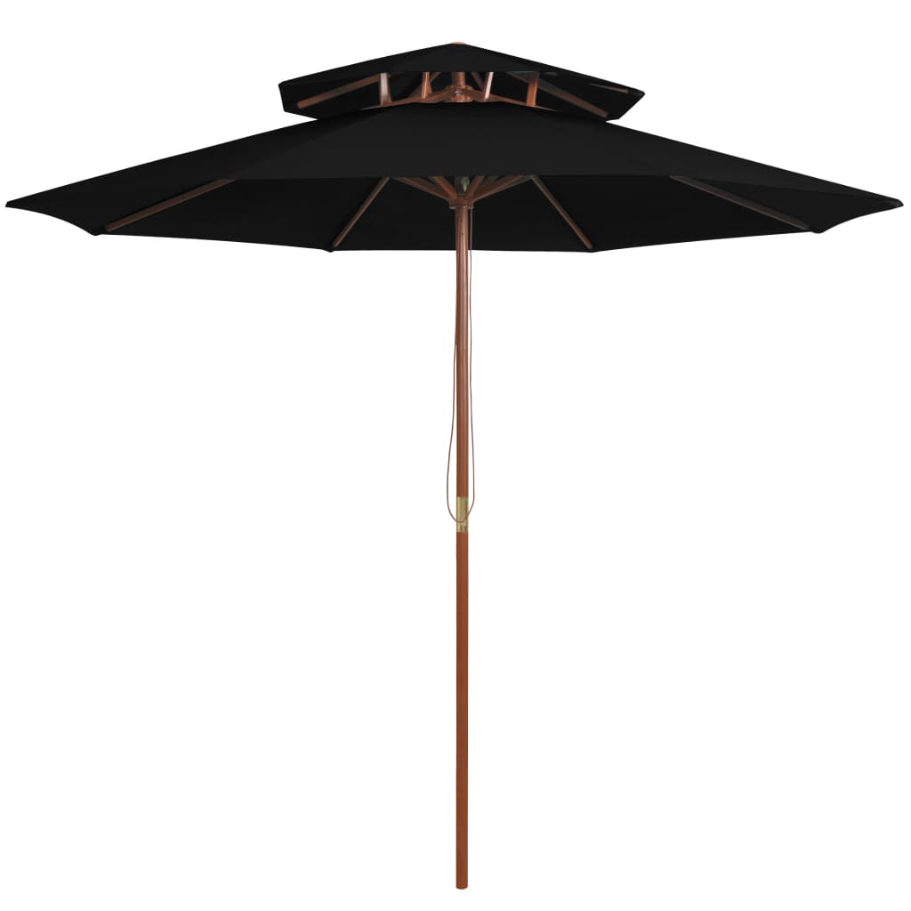 foto del prodotto vidaxl ombrellone a due livelli con palo in legno 270 cm nero