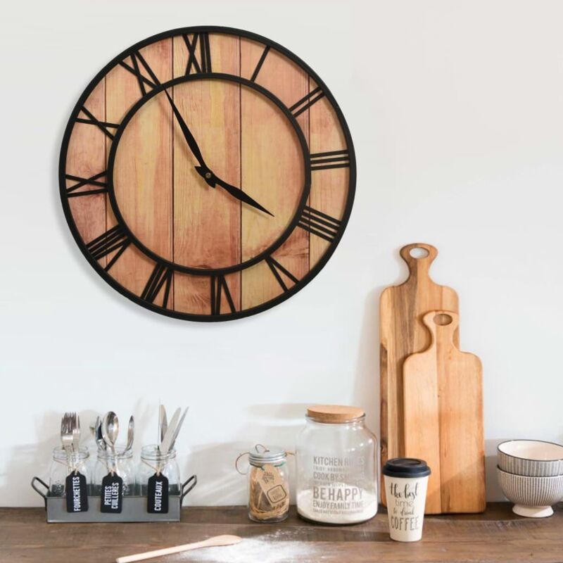foto del prodotto vidaxl orologio da parete 39 cm marrone e nero in mdf e ferro
