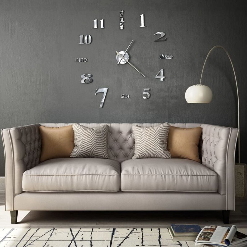 foto del prodotto vidaxl orologio da parete 3d in stile moderno 100cm xxl argento