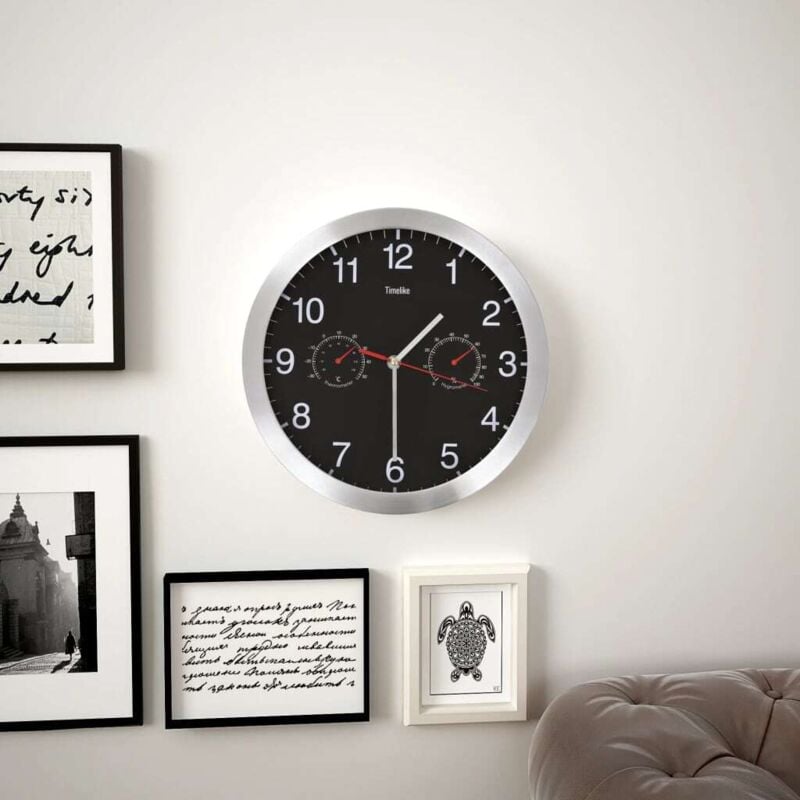foto del prodotto vidaxl orologio da parete al quarzo igrometro termometro 30 cm nero