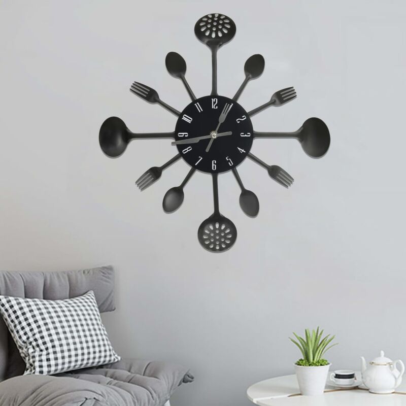 foto del prodotto vidaxl orologio da parete cucchiaio e forchetta nero 40 cm alluminio