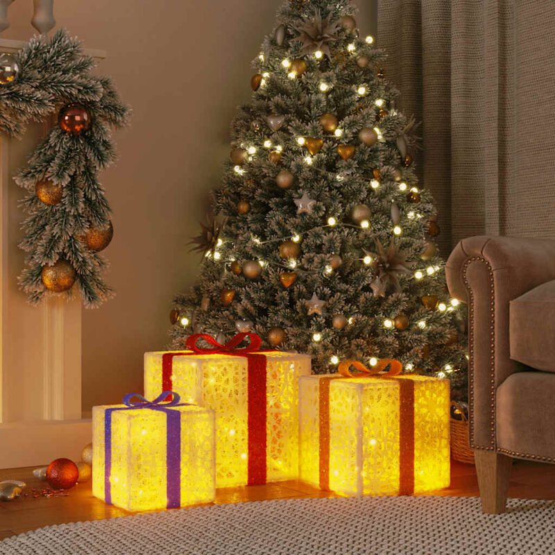 foto del prodotto vidaxl pacchi di natale illuminati 3 pz 64 led bianco caldo