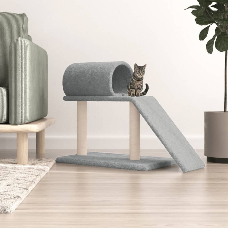 foto del prodotto vidaxl pali tiragraffi gatti tunnel e scaletta grigio chiaro 55,5 cm