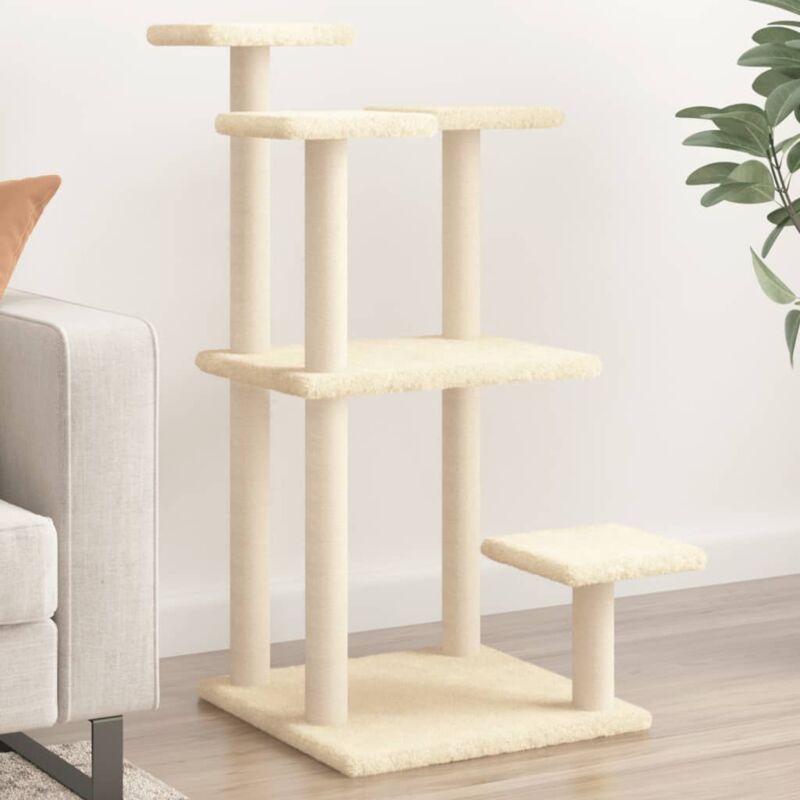 foto del prodotto vidaxl pali tiragraffi per gatti con piattaforme crema 98,5 cm