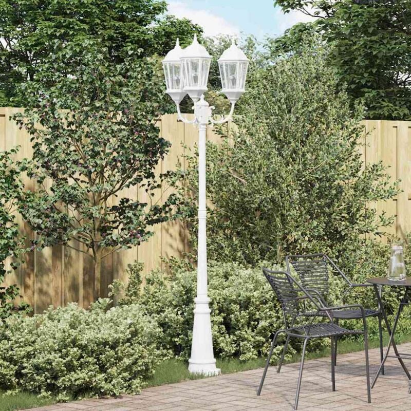 foto del prodotto vidaxl palo di luce da giardino 3 lampade e27 bianco 235 cm alluminio