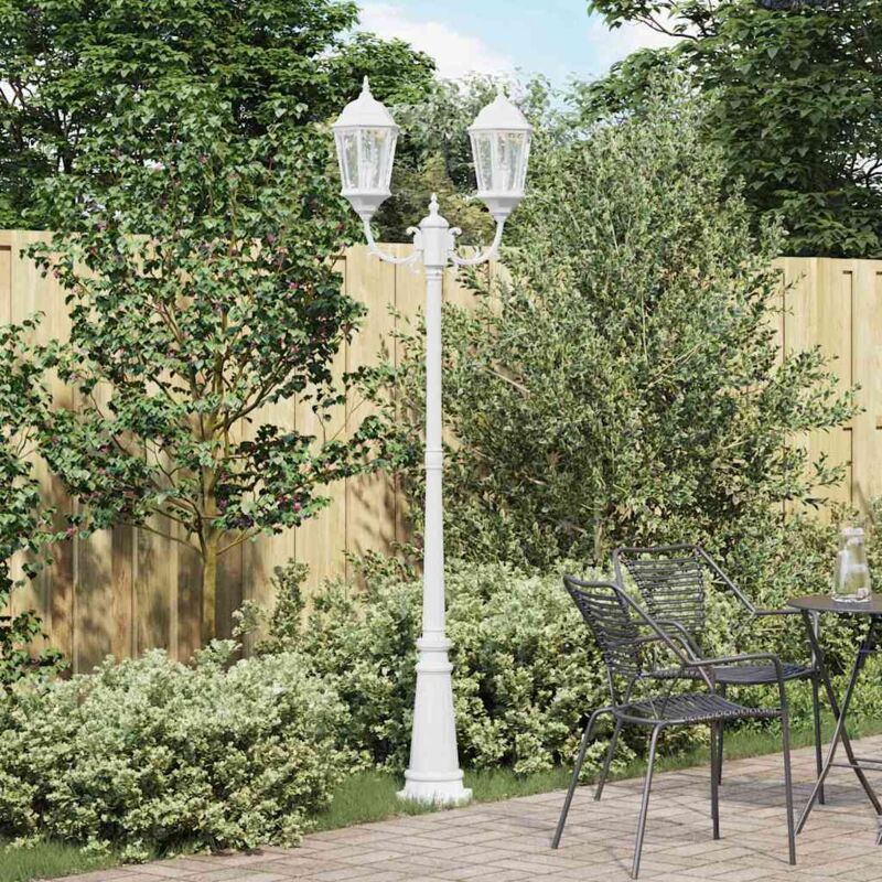 foto del prodotto vidaxl palo luce da giardino 2 lamp e27 bianco 235 cm alluminio