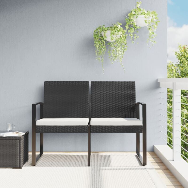 foto del prodotto vidaxl panca da giardino a 2 posti con cuscini in rattan pp nero