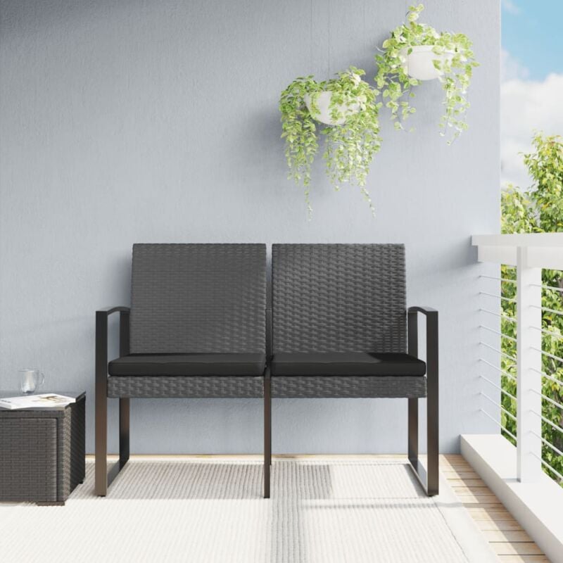 foto del prodotto vidaxl panca da giardino a 2 posti con cuscini rattan pp grigio scuro
