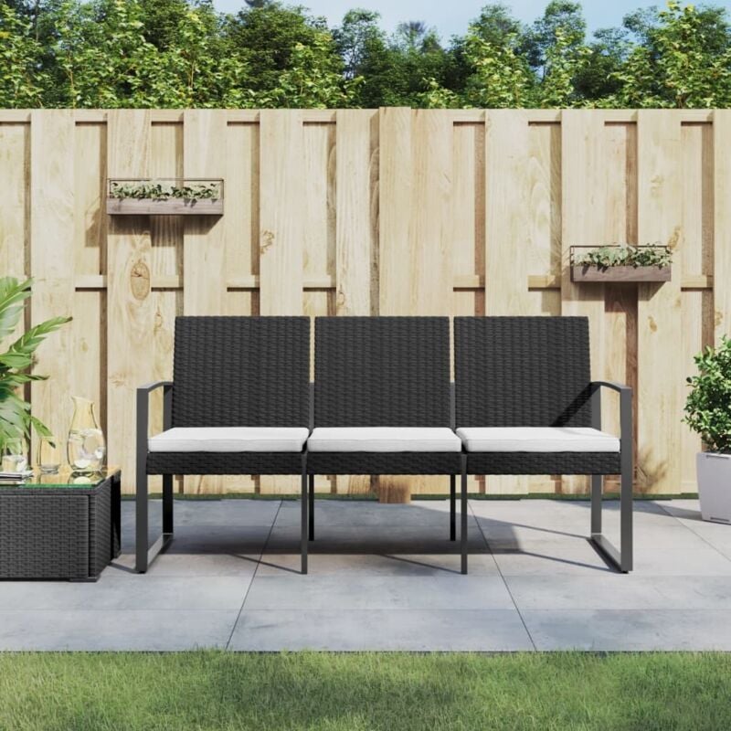 foto del prodotto vidaxl panca da giardino a 3 posti con cuscini in rattan pp nero