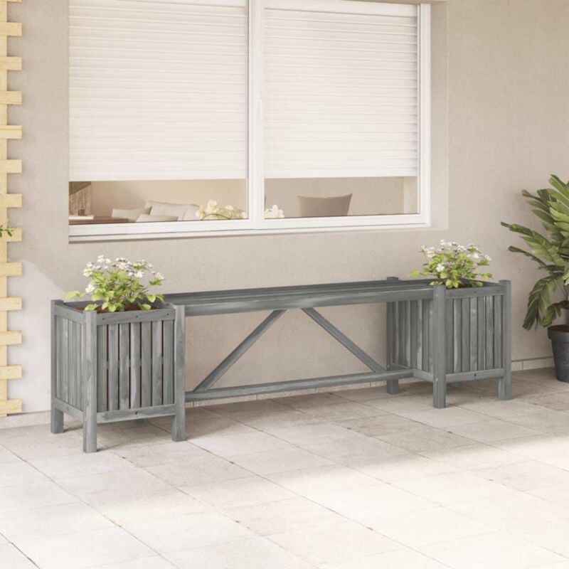 foto del prodotto vidaxl panca da giardino con 2 fioriere 150cm legno di acacia grigio