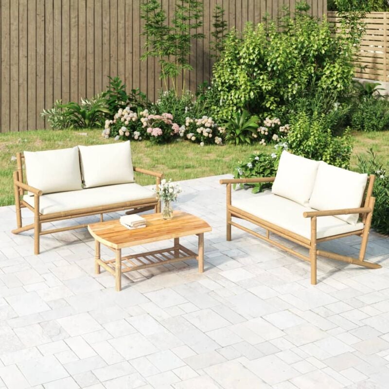 foto del prodotto vidaxl panca da giardino con cuscini bianco crema in bamb 