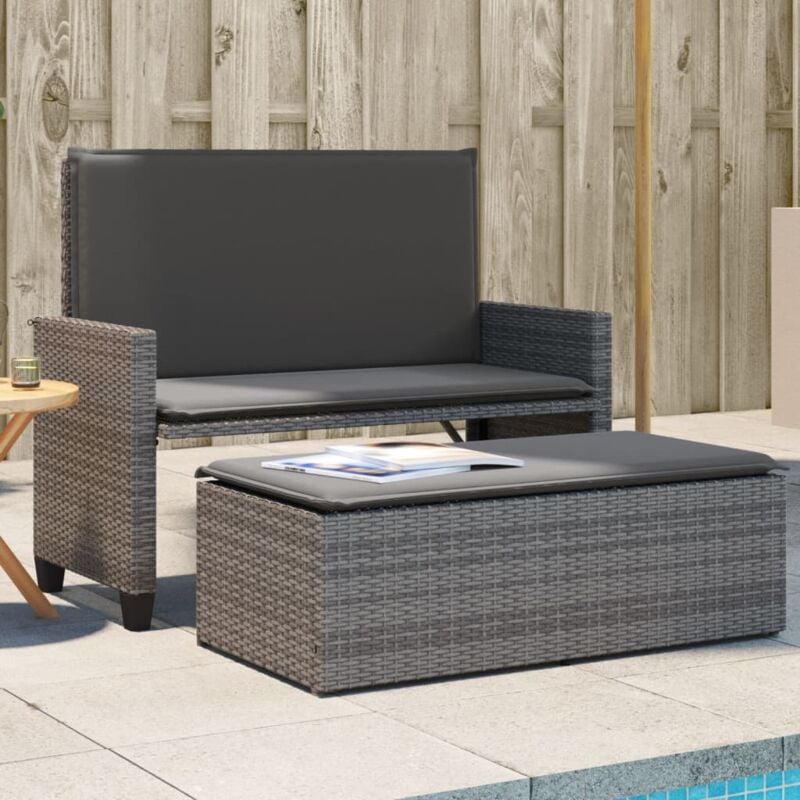 foto del prodotto vidaxl panca da giardino con cuscini e poggiapiedi grigia polyrattan