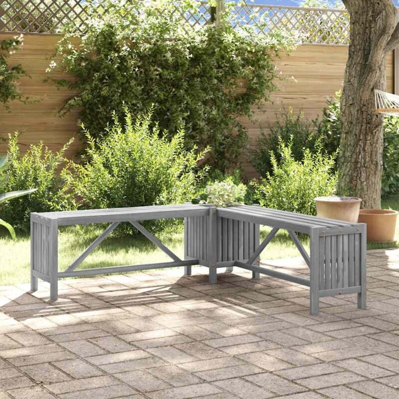 foto del prodotto vidaxl panca giardino angolare e fioriera 117cm massello acacia grigia