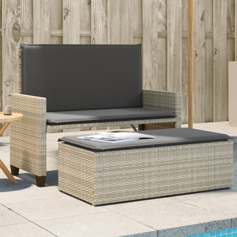 foto del prodotto vidaxl panca giardino cuscini e poggiapiedi grigio chiaro polyrattan
