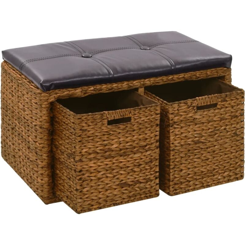 foto del prodotto vidaxl panca in giunco con 2 ceste 71x40x42 cm marrone