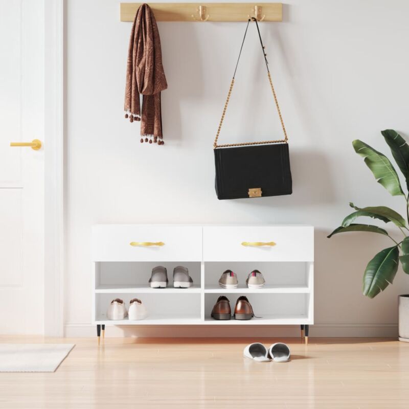 foto del prodotto vidaxl panca porta scarpe bianca 102x35x55 cm in legno multistrato