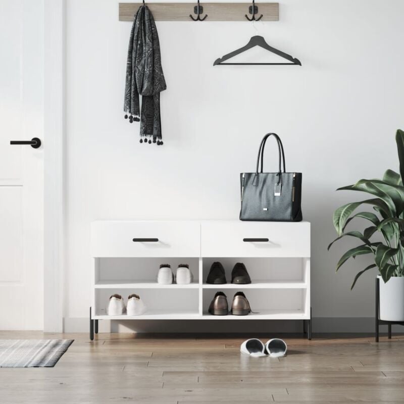 foto del prodotto vidaxl panca porta scarpe bianca 102x35x55 cm in legno multistrato