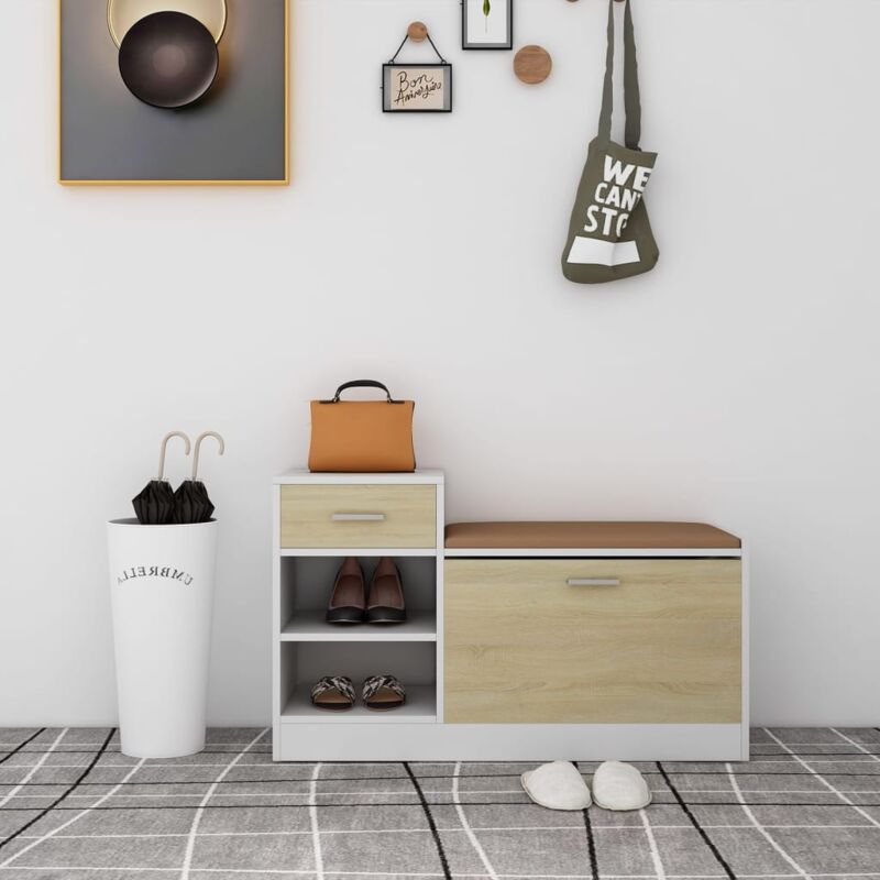 foto del prodotto vidaxl panca porta scarpe bianca rovere sonoma 94,5x31x57 multistrato