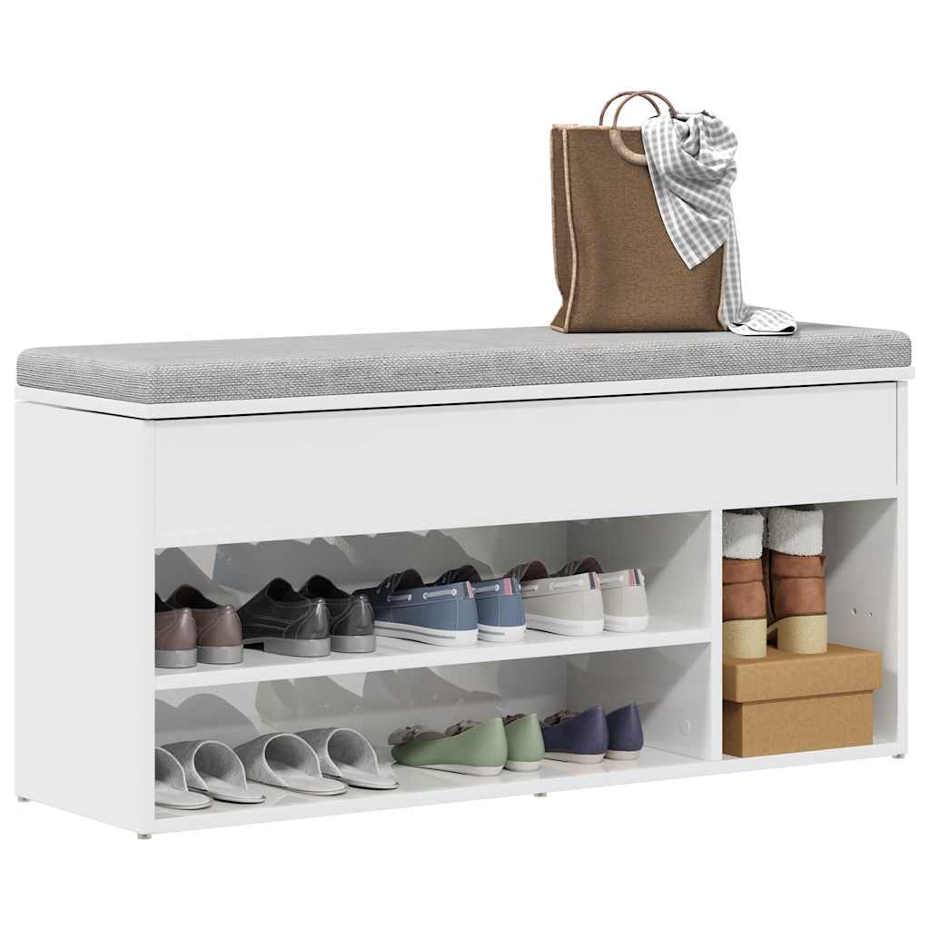 foto del prodotto vidaxl panca porta scarpe bianco lucido 102x30,5x45 cm truciolato