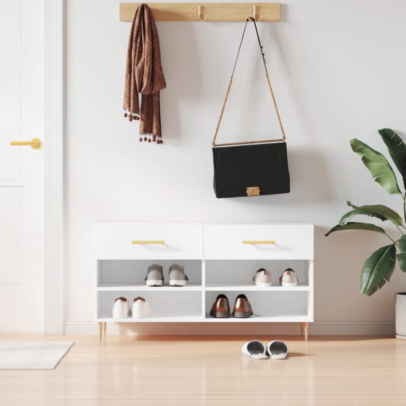 foto del prodotto vidaxl panca porta scarpe bianco lucido 102x35x55 cm legno multistrato