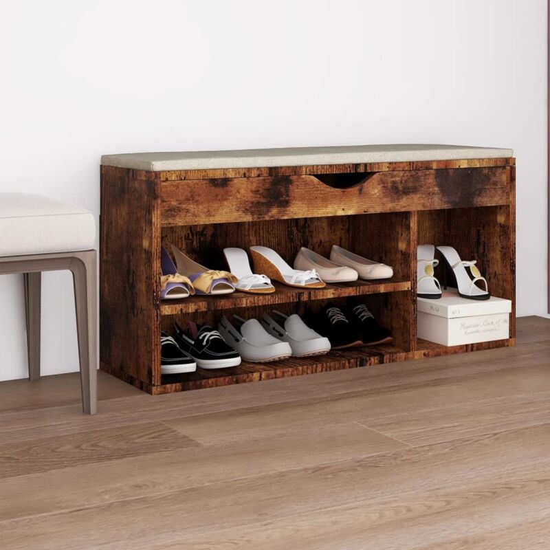 foto del prodotto vidaxl panca porta scarpe cuscino rovere fumo 104x30x49cm multistrato