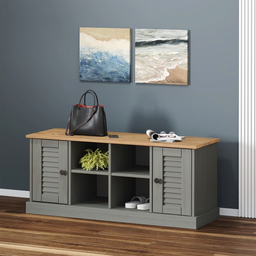 foto del prodotto vidaxl panca porta scarpe grigia vigo 106x35x45 cm legno massello pino