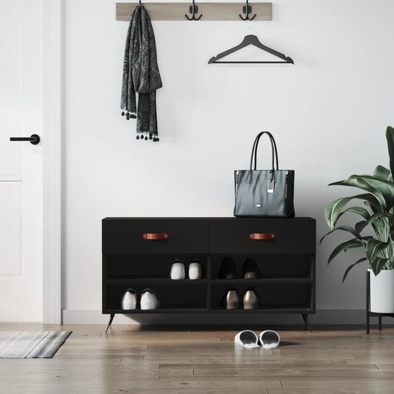 foto del prodotto vidaxl panca porta scarpe nera 102x35x55 cm in legno multistrato