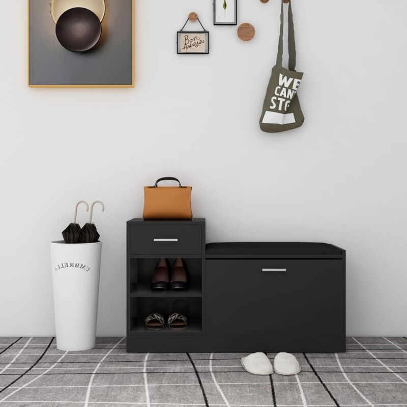 foto del prodotto vidaxl panca porta scarpe nera 94,5x31x57 cm in legno multistrato
