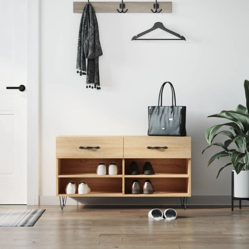 foto del prodotto vidaxl panca porta scarpe rovere sonoma 102x35x55 cm legno multistrato