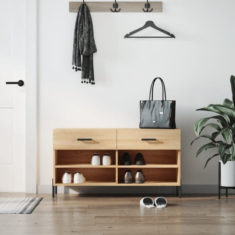 foto del prodotto vidaxl panca porta scarpe rovere sonoma 102x35x55 cm legno multistrato