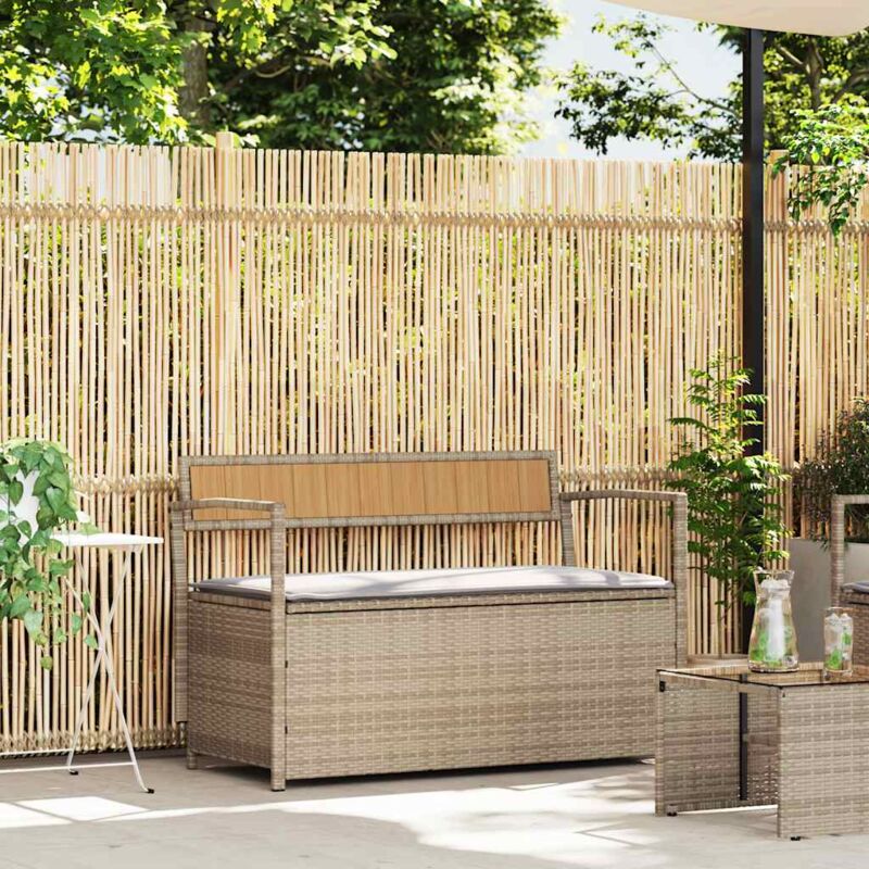 foto del prodotto vidaxl panca portaoggetti da giardino con cuscino beige in polyrattan