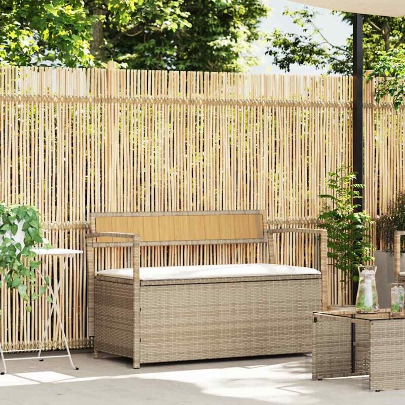 foto del prodotto vidaxl panca portaoggetti da giardino con cuscino beige in polyrattan
